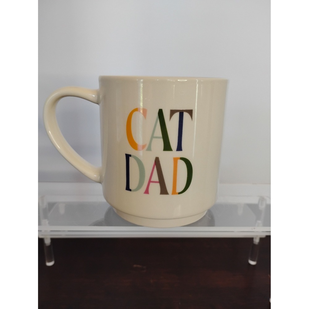 Room Essentials Cat Dad Stoneware Coffee Mug Cream Multicolor Lettering 14oz